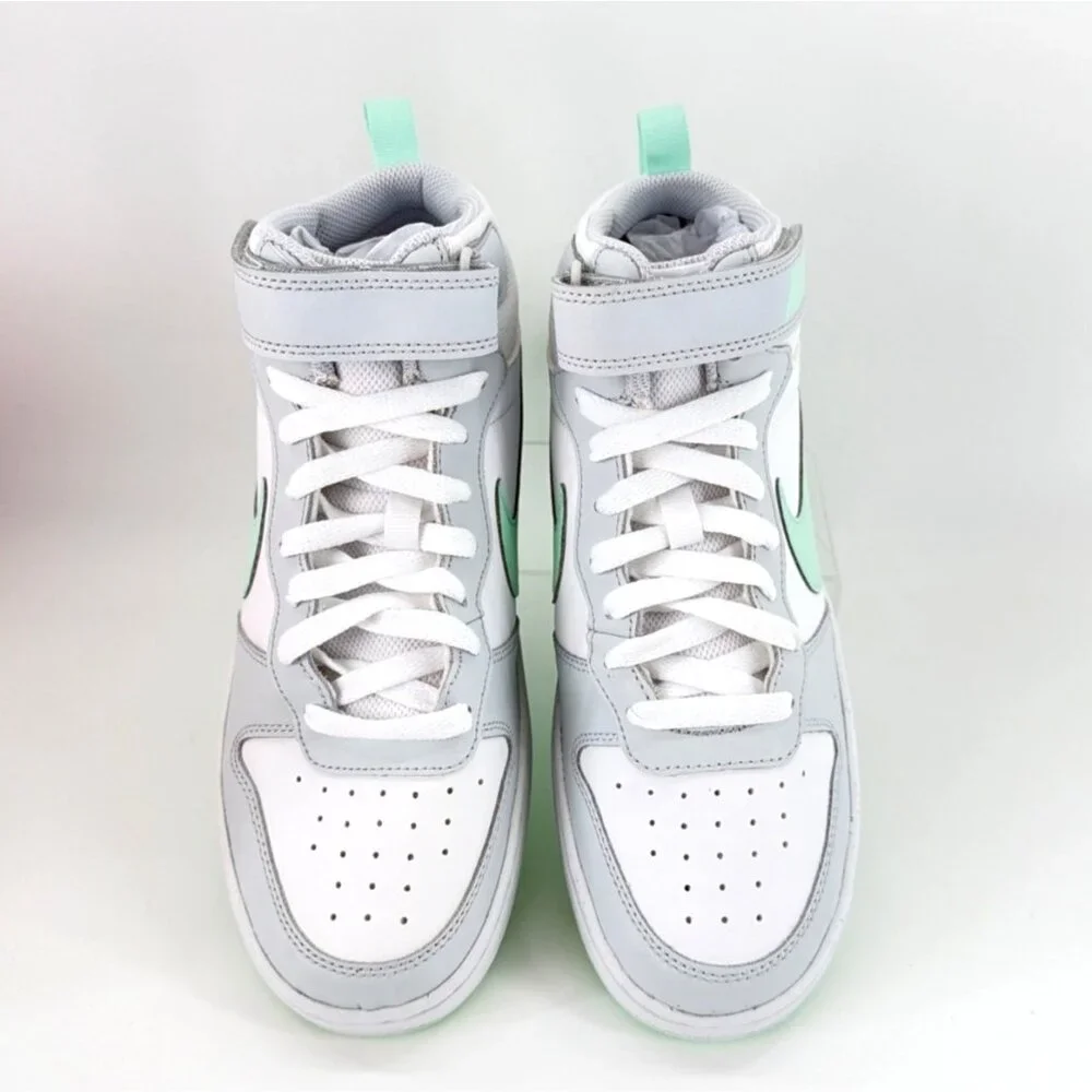 Nike Court Borough Mid 2 Basketball Sneakers White Mint Big Kid Girls Size 6.5Y